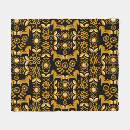Mosterd Dala Zweeds Paard Print Fleece Deken (Voorkant (Horizontaal))