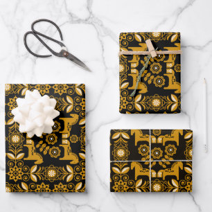 Mosterd Dala Zweeds Paard Print Inpakpapier Vel