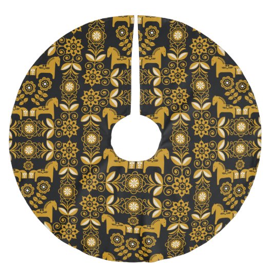 Mosterd Dala Zweeds Paard Print Kerstboom Rok (Voorkant)
