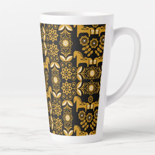 Mosterd Dala Zweeds Paard Print Latte Mok (Rechts)