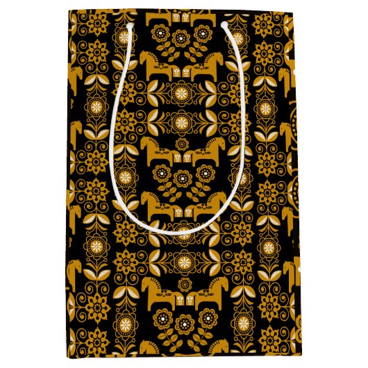 Mosterd Dala Zweeds Paard Print Medium Cadeauzakje (Voorkant)