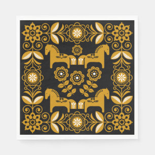 Mosterd Dala Zweeds Paard Print Servet