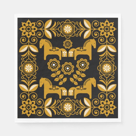 Mosterd Dala Zweeds Paard Print Servet (Voorkant)