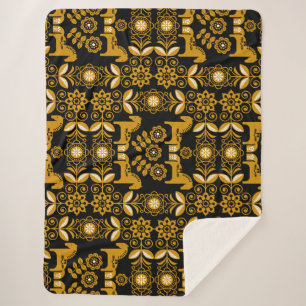 Mosterd Dala Zweeds Paard Print Sherpa Deken