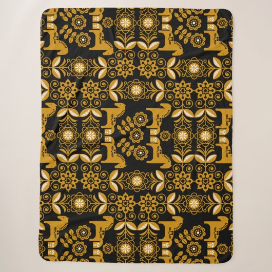 Mosterd Dala Zweeds Paard Print Sherpa Deken (Voorkant)