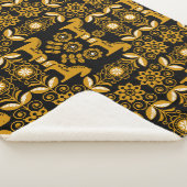 Mosterd Dala Zweeds Paard Print Sherpa Deken (3/4)