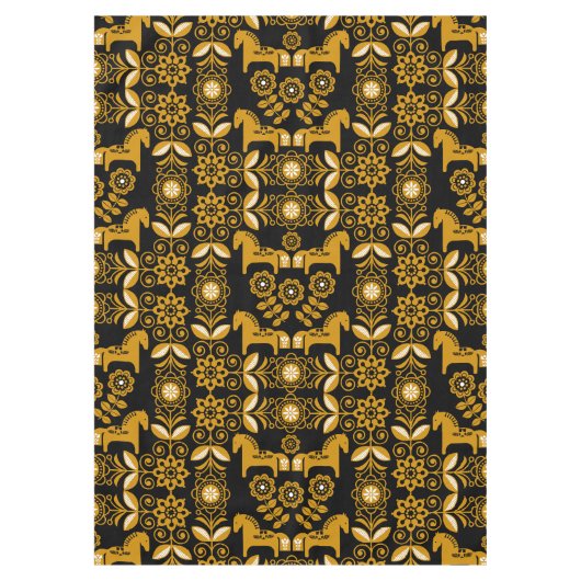Mosterd Dala Zweeds Paard Print Tafelkleed (Voorkant)