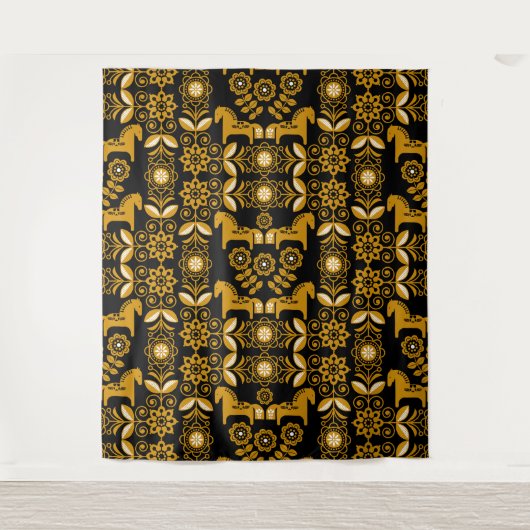Mosterd Dala Zweeds Paard Print Wandkleed (Voorkant)