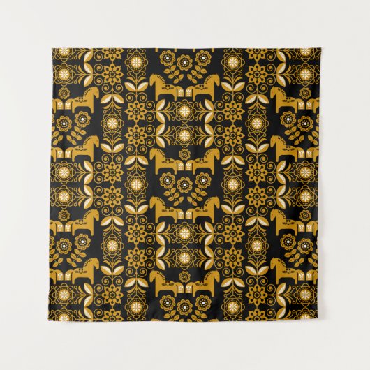Mosterd Dala Zweeds Paard Print Wandkleed (Voorkant)