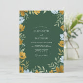 Mosterd Emerald Wilde Bloemen Bruiloft Kaart (Staand voorkant)