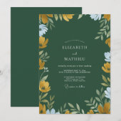 Mosterd Emerald Wilde Bloemen Bruiloft Kaart (Voorkant / Achterkant)