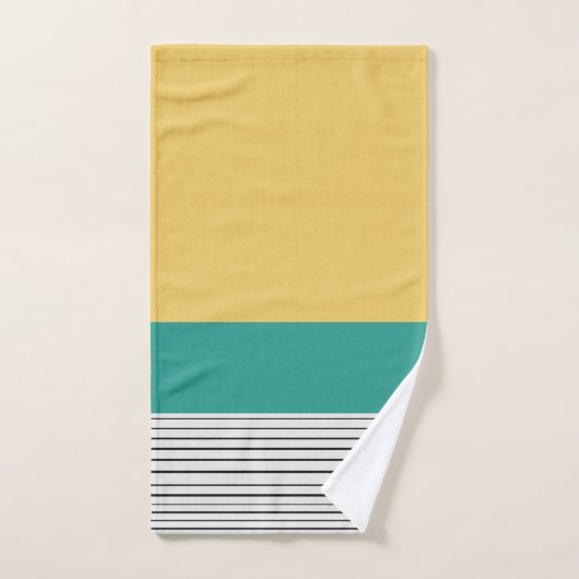 Mosterd en blauwgroen patroon bad handdoek (Handdoek)