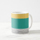 Mosterd en blauwgroen patroon koffiemok (Voorkant rechts)