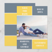 Mosterd en grijze kleurblok met leisteen Sla de da Save The Date (Voorkant / Achterkant)