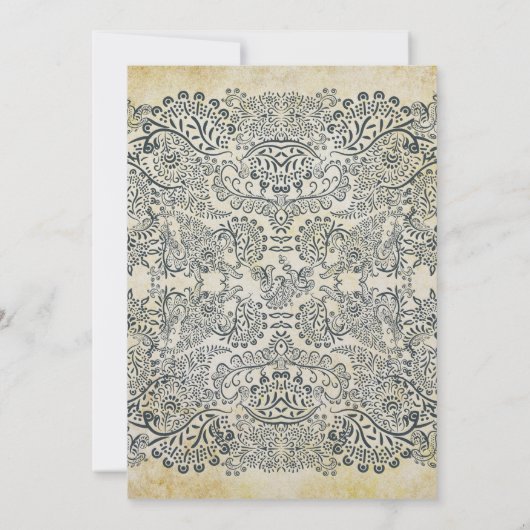 Mosterd en marinespeacock Love Bird Pattern Wedden Kaart (Achterkant)