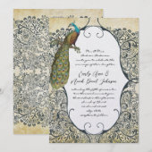 Mosterd en marinespeacock Love Bird Pattern Wedden Kaart (Voorkant / Achterkant)