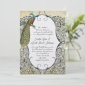 Mosterd en marinespeacock Love Bird Pattern Wedden Kaart (Staand voorkant)