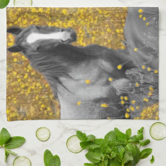 Mosterd en paarden theedoek (Gevouwen)