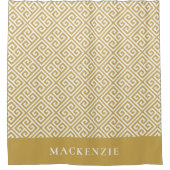 Mosterd en Witte Griekse Sleutel Naam Monogram Douchegordijn (Voorkant)