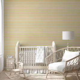 Mosterd en Witte Klassieke Horizontale Strepen Behang