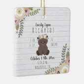 Mosterd Floral Beer Cub Baby Girl Birth Stats Keramisch Ornament (Rechts)