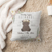 Mosterd Floral Beer Cub Baby Girl Birth Stats Kussen (Deken)