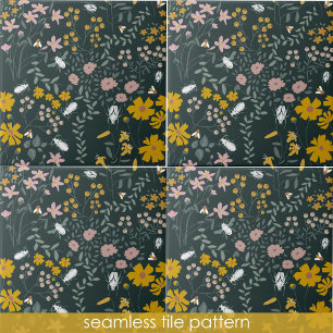 Mosterd Floral Beetles & Bijen Boheemse Bloemen Tegeltje