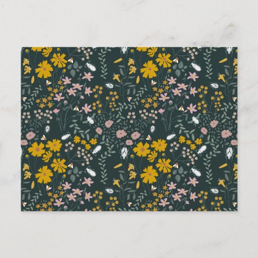 Mosterd Floral Beetles & Bijen Boheemse Wildflower Briefkaart (Voorkant)