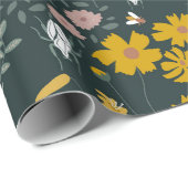 Mosterd Floral Beetles & Bijen Boheemse Wildflower Cadeaupapier (Rol Hoek)