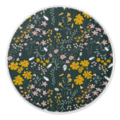 Mosterd Floral Beetles & Bijen Boheemse Wildflower Keramische Knop (Voorkant)