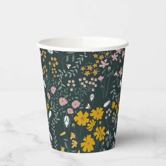 Mosterd Floral Beetles & Bijen Boheemse Wildflower Papieren Bekers (Links)