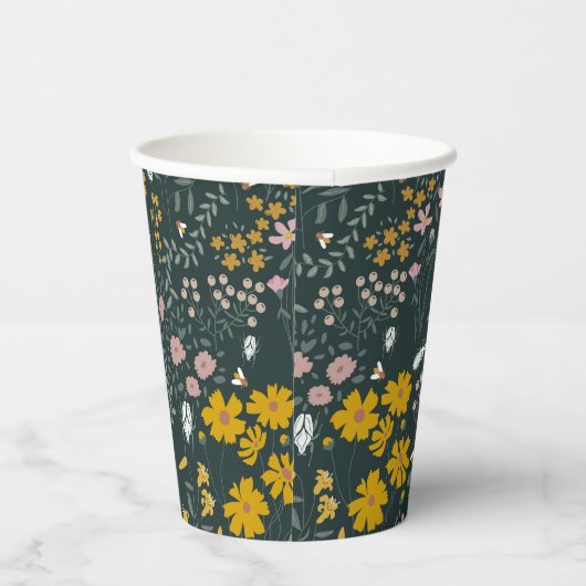 Mosterd Floral Beetles & Bijen Boheemse Wildflower Papieren Bekers (Rechts)