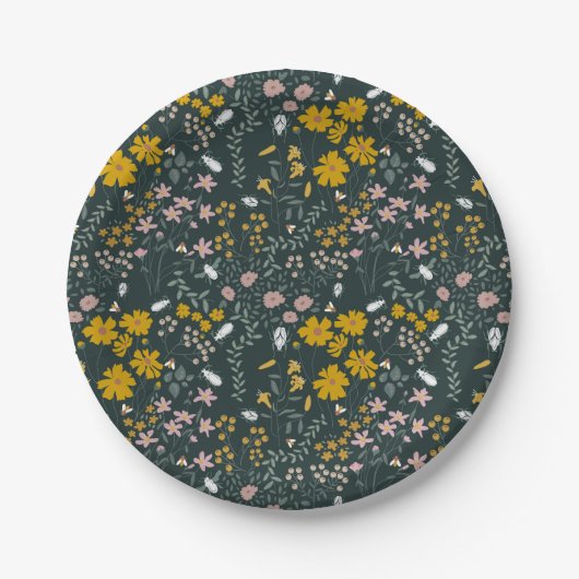 Mosterd Floral Beetles & Bijen Boheemse Wildflower Papieren Bordje (Voorkant)
