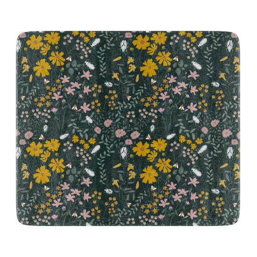 Mosterd Floral Beetles & Bijen Boheemse Wildflower Snijplank (Voorkant)