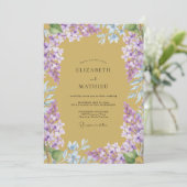 Mosterd Gedempte Lila Wisteria Bruiloft Kaart (Staand voorkant)