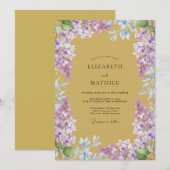Mosterd Gedempte Lila Wisteria Bruiloft Kaart (Voorkant / Achterkant)