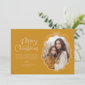 Mosterd Geel Blush Roze Wavy Retro Foto Feestdagenkaart (Staand voorkant)