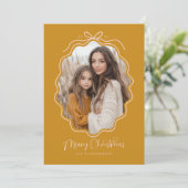 Mosterd Geel Blush Roze Wavy Retro Foto Feestdagenkaart (Staand voorkant)