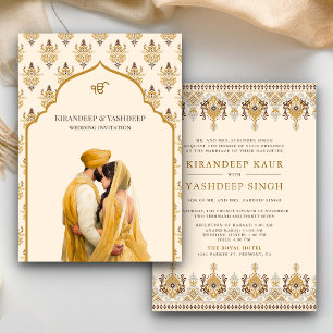 Mosterd Geel Crème Ikat Anand Karaj Sikh Huwelijk Kaart