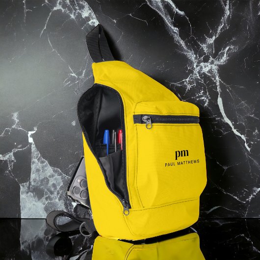Mosterd Geel Eenvoudig Sportief Monogram Naam Sling Bag