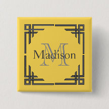 Mosterd Geel Grijze Geometrische Rand Monogram Naa