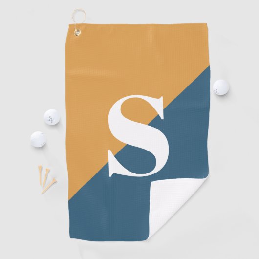 Mosterd Geel Marineblauw Monogram Golfhanddoek (Insitu)