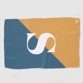 Mosterd Geel Marineblauw Monogram Golfhanddoek (Horizontaal)