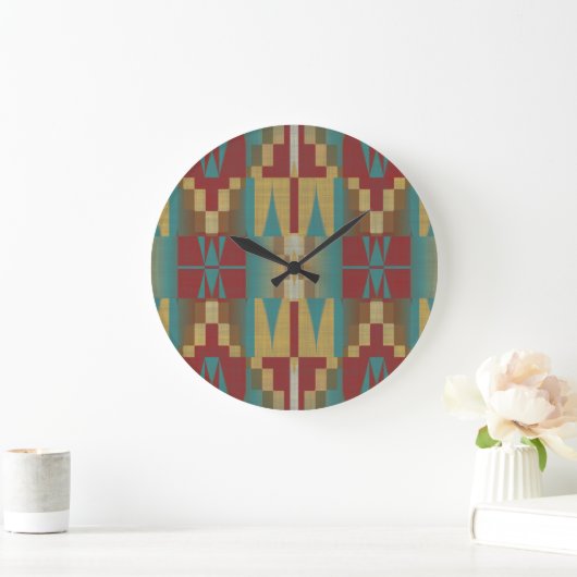 Mosterd Geel Oker Bruin Maroon Rood Tribal Art Grote Klok (Huis)