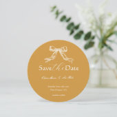 Mosterd Geel Vintage Sierlijke Lijst Trouw Ronde Save The Date (Staand voorkant)