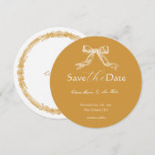 Mosterd Geel Vintage Sierlijke Lijst Trouw Ronde Save The Date (Voorkant / Achterkant)