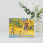 Mosterd gekleurd deer met lichtblauw briefkaart (Staand voorkant)