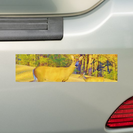 Mosterd gekleurd deer met lichtblauw bumpersticker (Op auto)