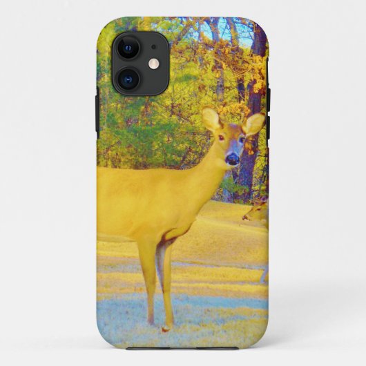 Mosterd gekleurd deer met lichtblauw Case-Mate iPhone case (Achterkant)