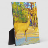 Mosterd gekleurd deer met lichtblauw fotoplaat (Zijkant)